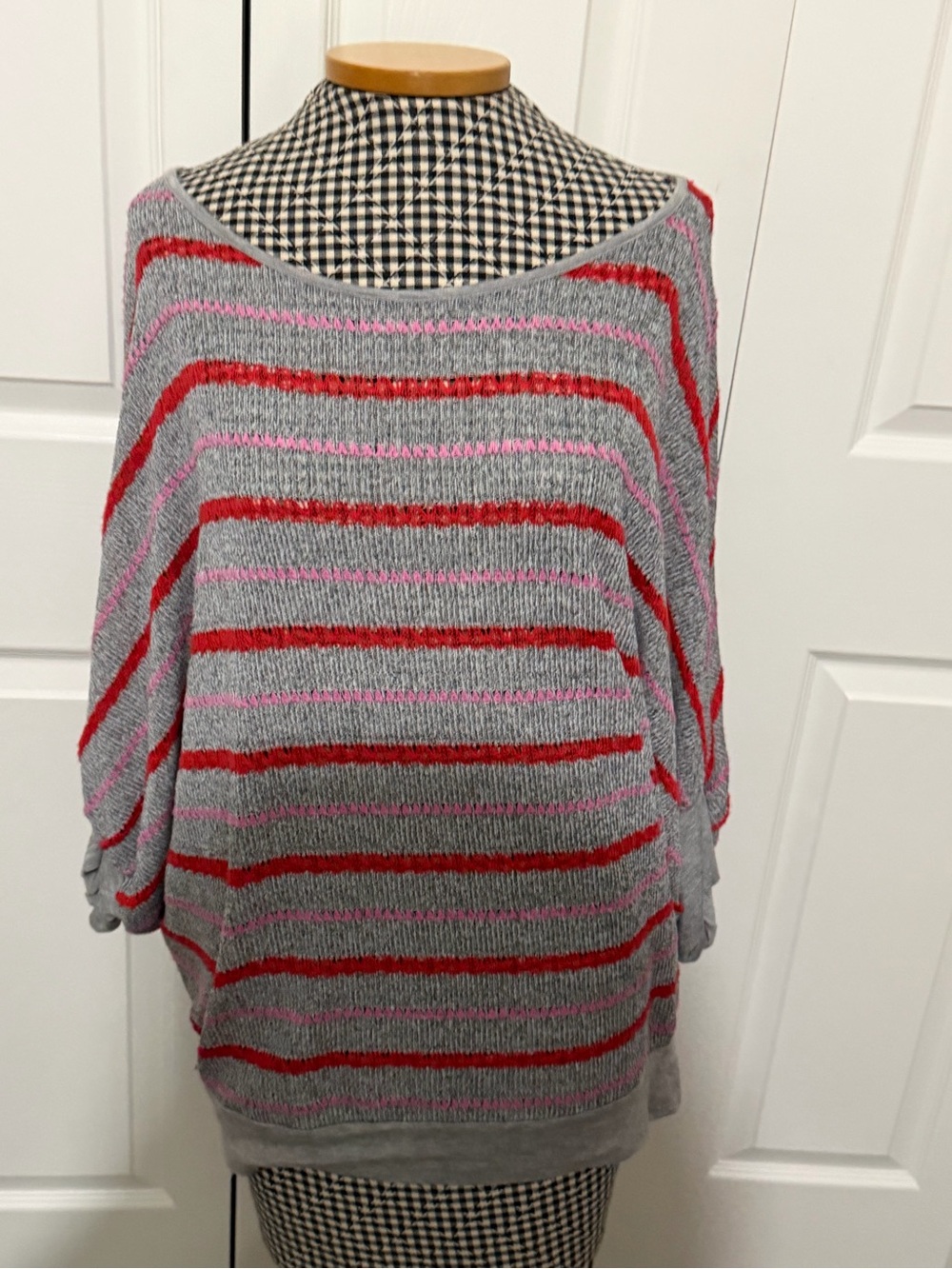 Pink, Red, and Grey knit top size L